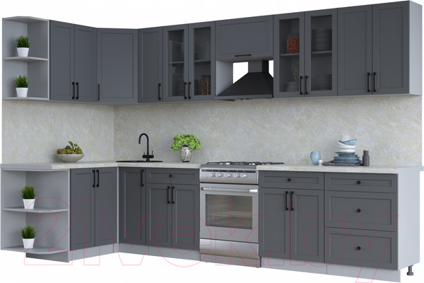 Изображение товара Кухонный гарнитур Интерлиния Тренд 1.5x3.3 левая (пепел/пепел/опал светлый)