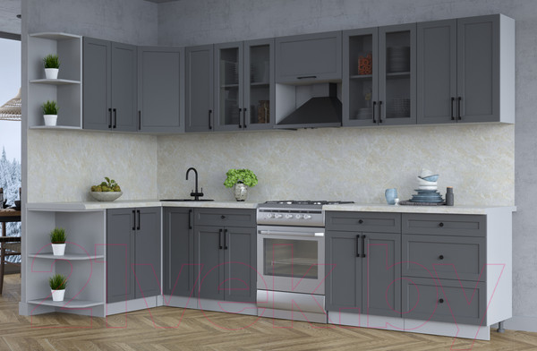 Изображение товара Кухонный гарнитур Интерлиния Тренд 1.5x3.3 левая (пепел/пепел/опал светлый)