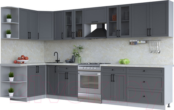 Изображение товара Кухонный гарнитур Интерлиния Тренд 1.5x3.5 левая (пепел/пепел/опал светлый)