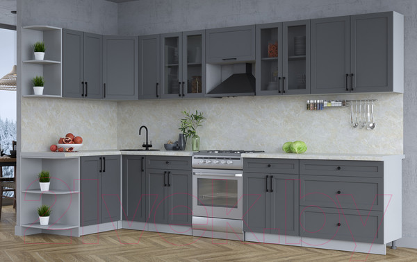 Изображение товара Кухонный гарнитур Интерлиния Тренд 1.5x3.5 левая (пепел/пепел/опал светлый)