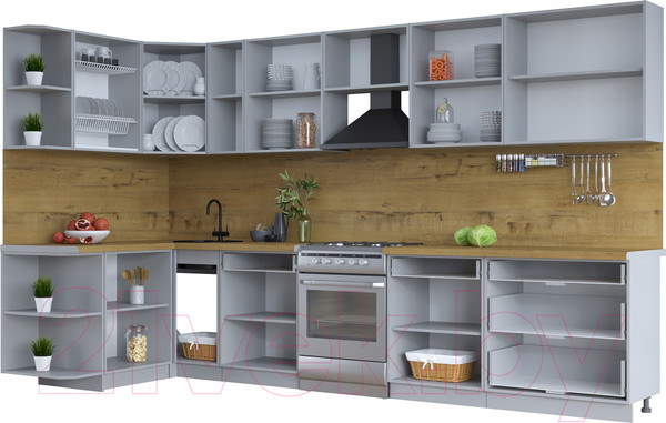 Изображение товара Кухонный гарнитур Интерлиния Тренд 1.5x3.5 левая (пепел/пепел/опал светлый)