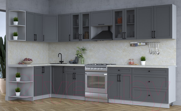 Изображение товара Кухонный гарнитур Интерлиния Тренд 1.5x3.6 левая (пепел/пепел/опал светлый)