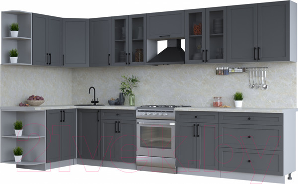 Изображение товара Кухонный гарнитур Интерлиния Тренд 1.5x3.6 левая (пепел/пепел/опал светлый)