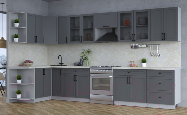 Изображение товара Кухонный гарнитур Интерлиния Тренд 1.5x3.7 левая (пепел/пепел/опал светлый)