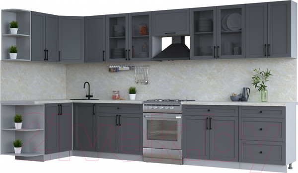 Изображение товара Кухонный гарнитур Интерлиния Тренд 1.5x3.8 левая (пепел/пепел/опал светлый)