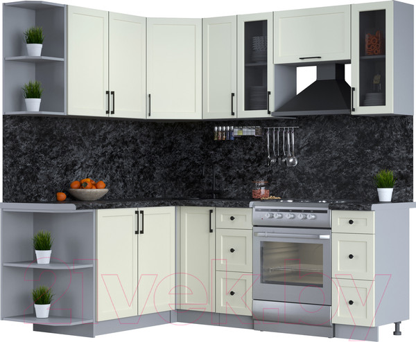 Изображение товара Кухонный гарнитур Интерлиния Тренд 1.7x2.1 левая (белый/белый/кастилло темный)