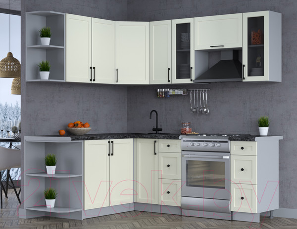 Изображение товара Кухонный гарнитур Интерлиния Тренд 1.7x2.1 левая (белый/белый/кастилло темный)