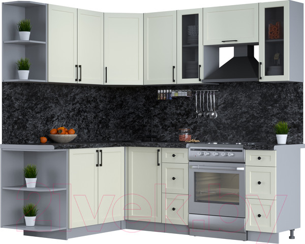 Изображение товара Кухонный гарнитур Интерлиния Тренд 1.7x2.2 левая (белый/белый/кастилло темный)