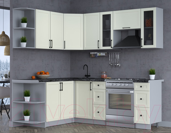 Изображение товара Кухонный гарнитур Интерлиния Тренд 1.7x2.2 левая (белый/белый/кастилло темный)