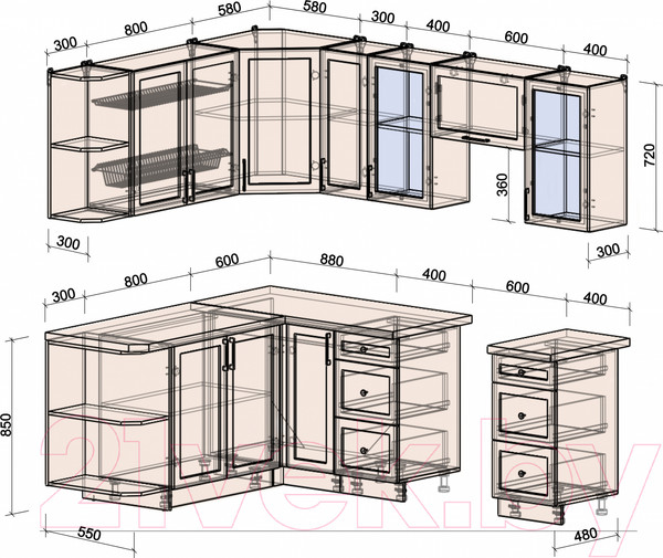 Изображение товара Кухонный гарнитур Интерлиния Тренд 1.7x2.3 левая (белый/белый/кастилло темный)