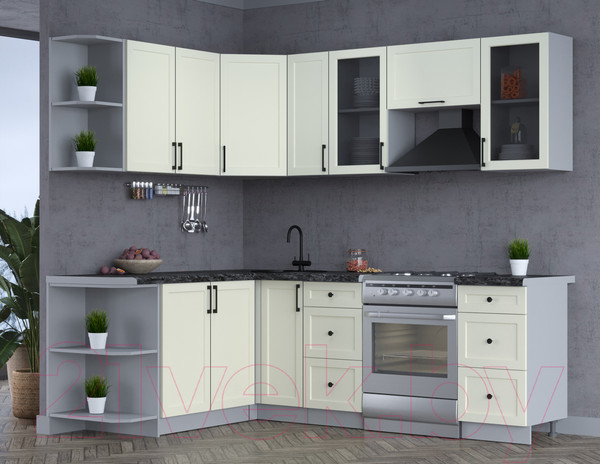 Изображение товара Кухонный гарнитур Интерлиния Тренд 1.7x2.3 левая (белый/белый/кастилло темный)