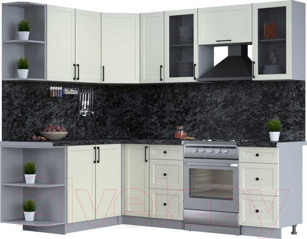 Изображение товара Кухонный гарнитур Интерлиния Тренд 1.7x2.3 левая (белый/белый/кастилло темный)