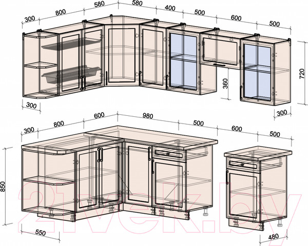 Изображение товара Кухонный гарнитур Интерлиния Тренд 1.7x2.6 левая (белый/белый/кастилло темный)