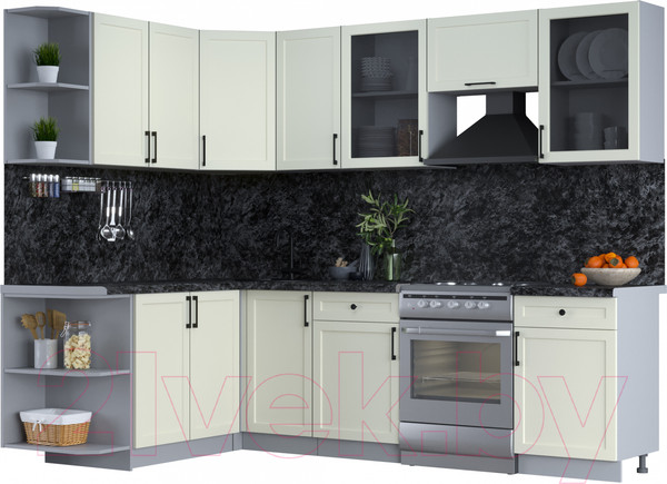 Изображение товара Кухонный гарнитур Интерлиния Тренд 1.7x2.6 левая (белый/белый/кастилло темный)