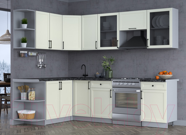 Изображение товара Кухонный гарнитур Интерлиния Тренд 1.7x2.6 левая (белый/белый/кастилло темный)