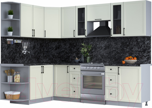 Изображение товара Кухонный гарнитур Интерлиния Тренд 1.7x2.7 левая (белый/белый/кастилло темный)