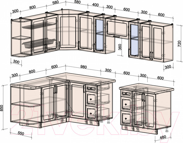 Изображение товара Кухонный гарнитур Интерлиния Тренд 1.7x2.8 левая (белый/белый/кастилло темный)
