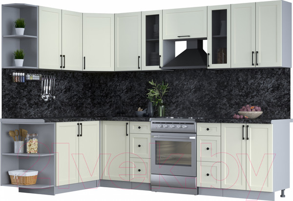 Изображение товара Кухонный гарнитур Интерлиния Тренд 1.7x2.8 левая (белый/белый/кастилло темный)