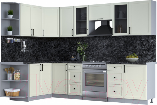 Изображение товара Кухонный гарнитур Интерлиния Тренд 1.7x2.9 левая (белый/белый/кастилло темный)