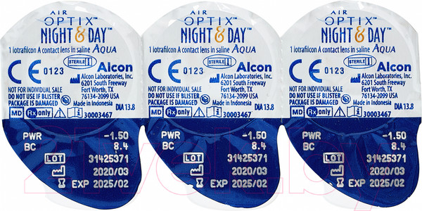 Изображение товара Комплект контактных линз Air Optix Night&Day Aqua Sph+3.50 R8.6 D13.8 (3шт)