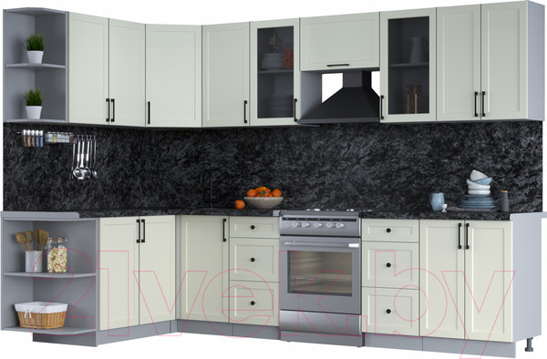 Изображение товара Кухонный гарнитур Интерлиния Тренд 1.7x3.0 левая (белый/белый/кастилло темный)