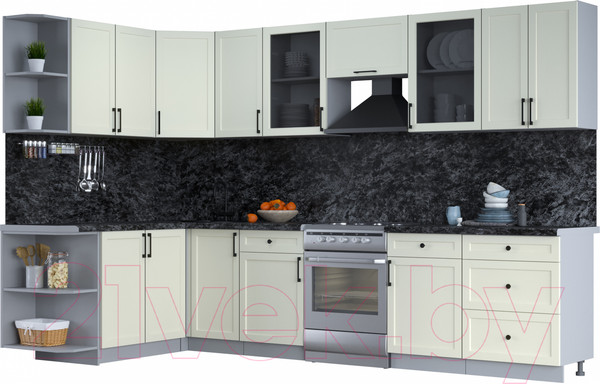 Изображение товара Кухонный гарнитур Интерлиния Тренд 1.7x3.2 левая (белый/белый/кастилло темный)