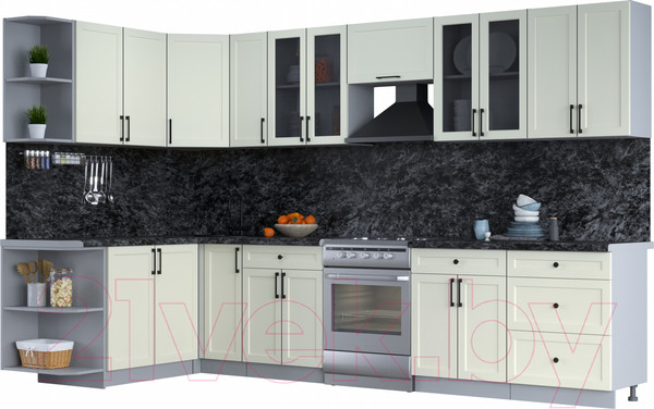 Изображение товара Кухонный гарнитур Интерлиния Тренд 1.7x3.3 левая (белый/белый/кастилло темный)