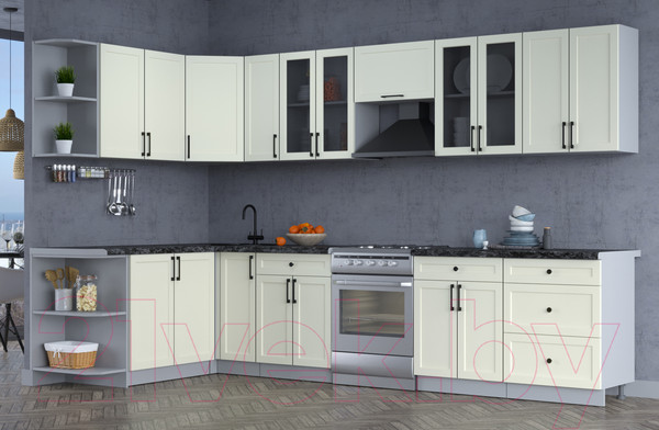 Изображение товара Кухонный гарнитур Интерлиния Тренд 1.7x3.3 левая (белый/белый/кастилло темный)