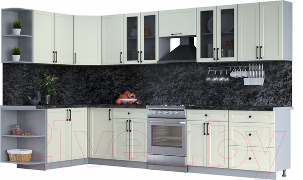 Изображение товара Кухонный гарнитур Интерлиния Тренд 1.7x3.4 левая (белый/белый/кастилло темный)