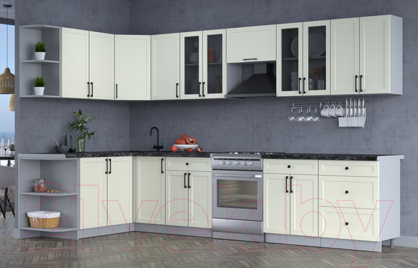 Изображение товара Кухонный гарнитур Интерлиния Тренд 1.7x3.4 левая (белый/белый/кастилло темный)