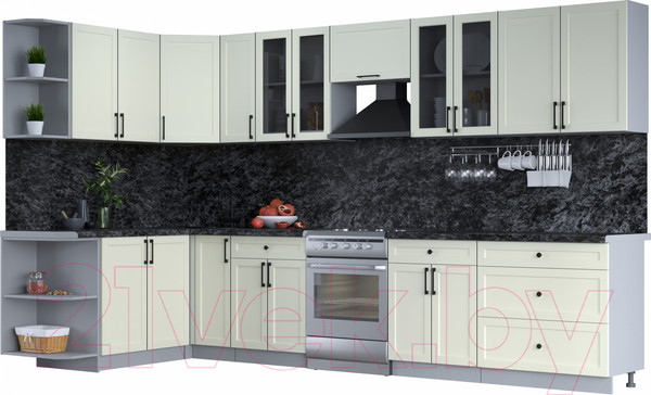 Изображение товара Кухонный гарнитур Интерлиния Тренд 1.7x3.5 левая (белый/белый/кастилло темный)