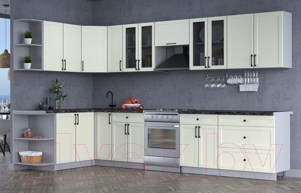 Изображение товара Кухонный гарнитур Интерлиния Тренд 1.7x3.5 левая (белый/белый/кастилло темный)