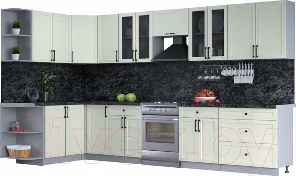 Изображение товара Кухонный гарнитур Интерлиния Тренд 1.7x3.6 левая (белый/белый/кастилло темный)