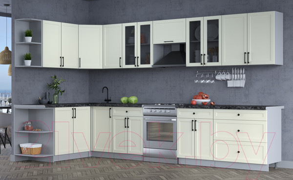 Изображение товара Кухонный гарнитур Интерлиния Тренд 1.7x3.6 левая (белый/белый/кастилло темный)