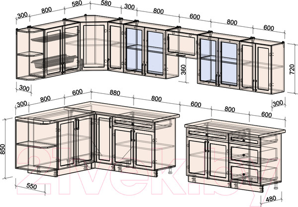 Изображение товара Кухонный гарнитур Интерлиния Тренд 1.7x3.7 левая (белый/белый/кастилло темный)