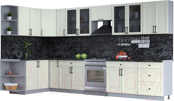 Изображение товара Кухонный гарнитур Интерлиния Тренд 1.7x3.7 левая (белый/белый/кастилло темный)