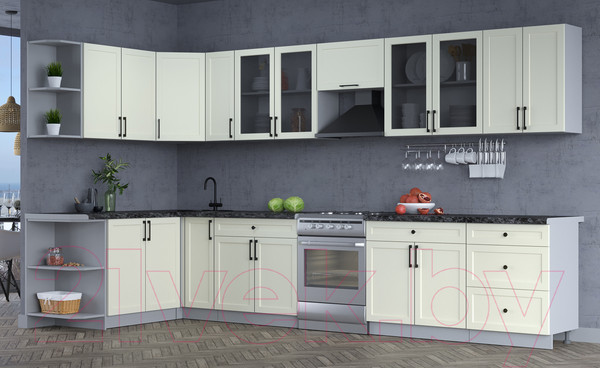 Изображение товара Кухонный гарнитур Интерлиния Тренд 1.7x3.7 левая (белый/белый/кастилло темный)