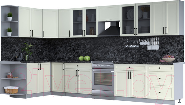 Изображение товара Кухонный гарнитур Интерлиния Тренд 1.7x3.8 левая (белый/белый/кастилло темный)