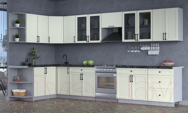 Изображение товара Кухонный гарнитур Интерлиния Тренд 1.7x3.8 левая (белый/белый/кастилло темный)