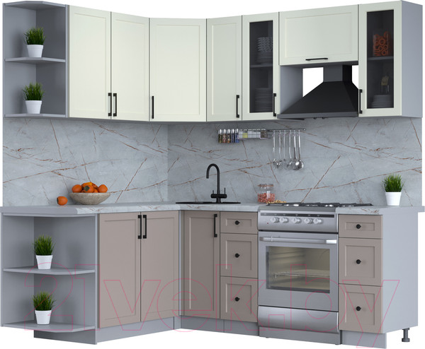 Изображение товара Кухонный гарнитур Интерлиния Тренд 1.7x2.1 левая (луна/белый/серый каспий)