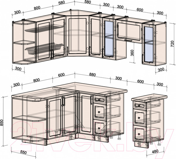 Изображение товара Кухонный гарнитур Интерлиния Тренд 1.7x2.1 левая (луна/белый/серый каспий)
