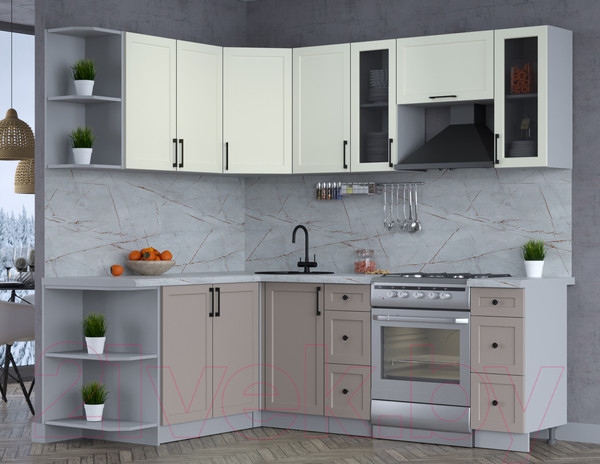 Изображение товара Кухонный гарнитур Интерлиния Тренд 1.7x2.2 левая (луна/белый/серый каспий)