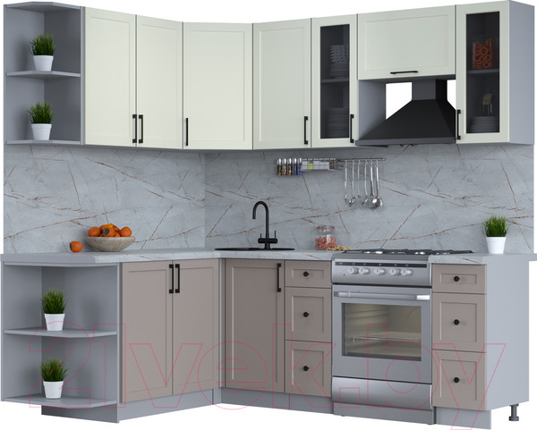 Изображение товара Кухонный гарнитур Интерлиния Тренд 1.7x2.2 левая (луна/белый/серый каспий)