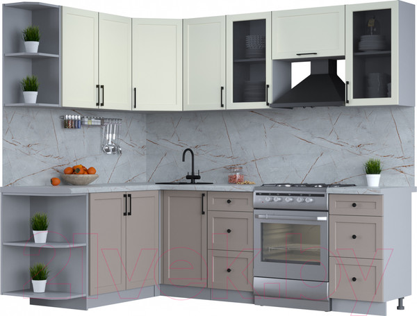 Изображение товара Кухонный гарнитур Интерлиния Тренд 1.7x2.4 левая (луна/белый/серый каспий)