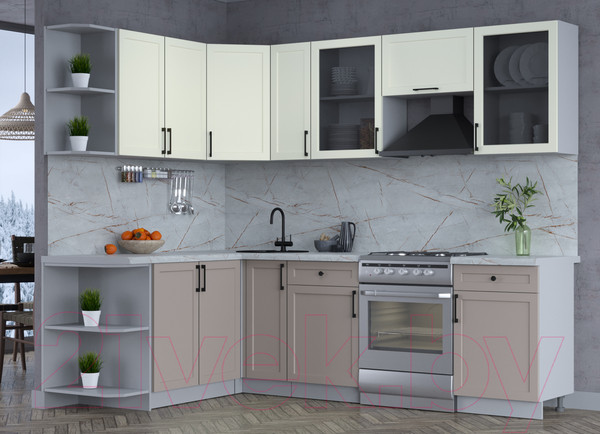 Изображение товара Кухонный гарнитур Интерлиния Тренд 1.7x2.5 левая (луна/белый/серый каспий)