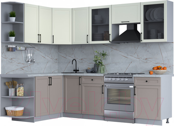 Изображение товара Кухонный гарнитур Интерлиния Тренд 1.7x2.6 левая (луна/белый/серый каспий)