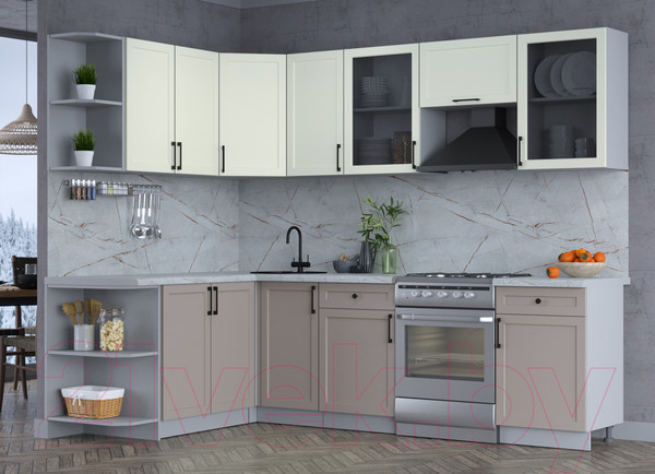 Изображение товара Кухонный гарнитур Интерлиния Тренд 1.7x2.6 левая (луна/белый/серый каспий)