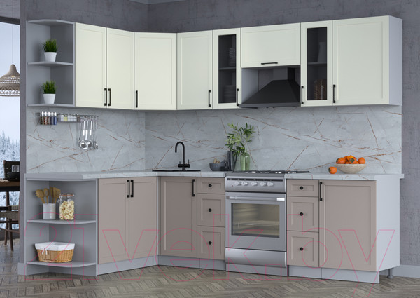 Изображение товара Кухонный гарнитур Интерлиния Тренд 1.7x2.7 левая (луна/белый/серый каспий)