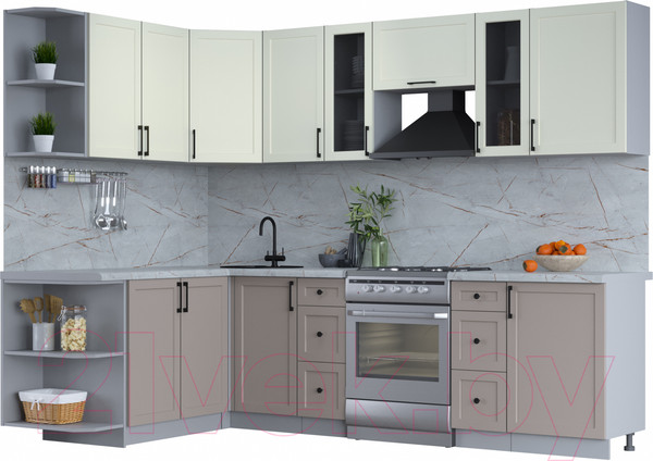 Изображение товара Кухонный гарнитур Интерлиния Тренд 1.7x2.7 левая (луна/белый/серый каспий)