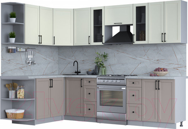 Изображение товара Кухонный гарнитур Интерлиния Тренд 1.7x2.8 левая (луна/белый/серый каспий)